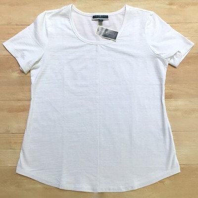 Karen Scott Sport Summer Top Women Medium White Short Sleeve Texture Stretch NWT