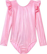 Gymnastics Leotards for Girls Long Sleeve Toddler 3-4T, Shiny Pink