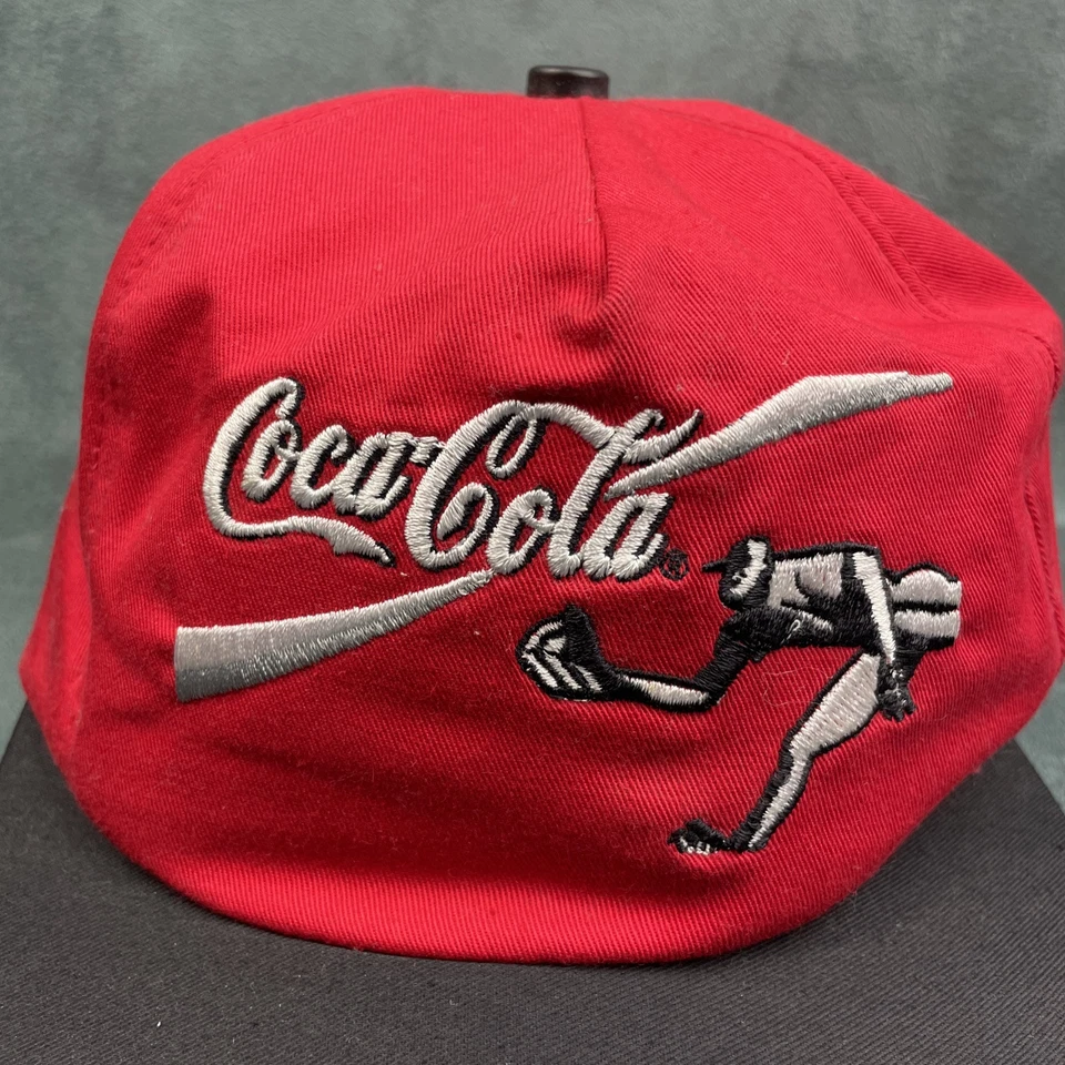 Vintage Coca Cola Baseball Cap Hat Red/ Black Lid Snap Back Embroidered Rare EUC - Image 2 of 4