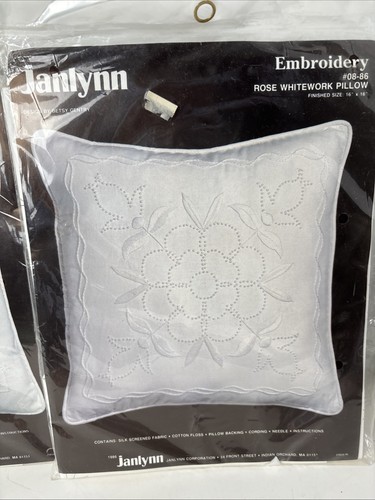 Janlynn Embroidery Hearts & Rose Whitework Pillow Kit (2) New - Picture 3 of 12