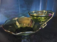 1968 Anchor Hocking Avocado Green Chip & Dip Set with Bracket and Box