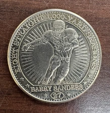 1997 Pinnacle Mint Collection Barry Sanders 8 Straight 1K Yard Seasons Coin /250