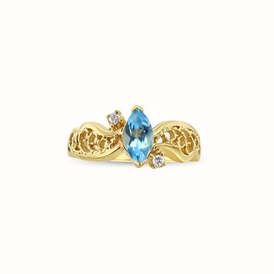 Marquise Blautopas Ring mit Diamant Akzenten 14 Karat Gelbgold