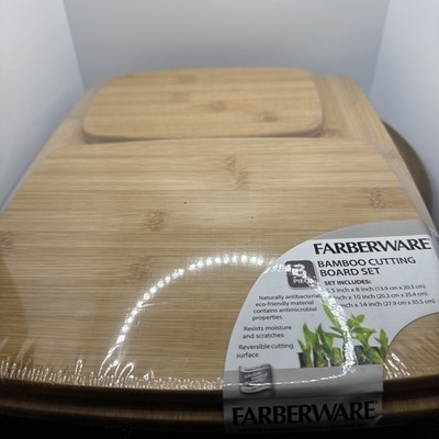 New Farberware 3 Piece Bamboo Cutting Board Set 14'' x 11'' thru 8'' x 5.5''