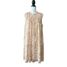 Joie Sleeveless Sheer Overlay Mini Swing Dress in a Brushed Clay Print SZ XL