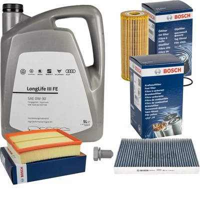 BOSCH Inspektionspaket 5 L VW Motoröl 0W-30 Longlife III FE für Audi A6 Avant - Bild 1 von 4