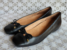 VIONIC BALLET FLAT "KLARA" Black Leather Square Toe Cap, Bow, Women's 10