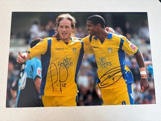 Jermain Beckford Luciano Becchio Signed Leeds United Photo Leeds Autograph COA