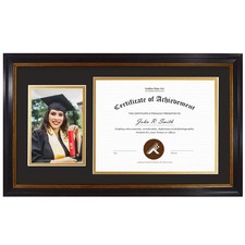 , 11x19.5 Diploma Frame for 8.5x11 Document/Certificate and 5x7 Picture - 2 O...