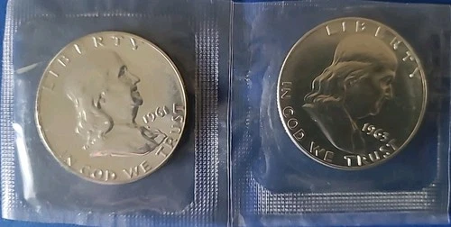 1961 & 1963 Unc. PF Silver Franklins - Mint Cello Package