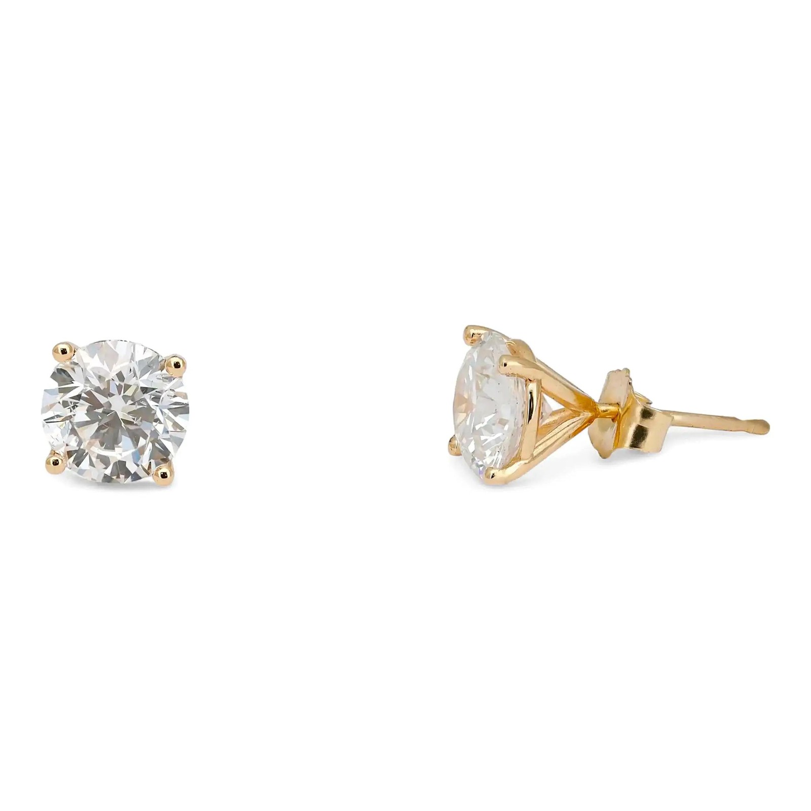 Four Prong Round Lab Grown Diamond Stud Earrings 14K Yellow Gold 3.01Cttw
