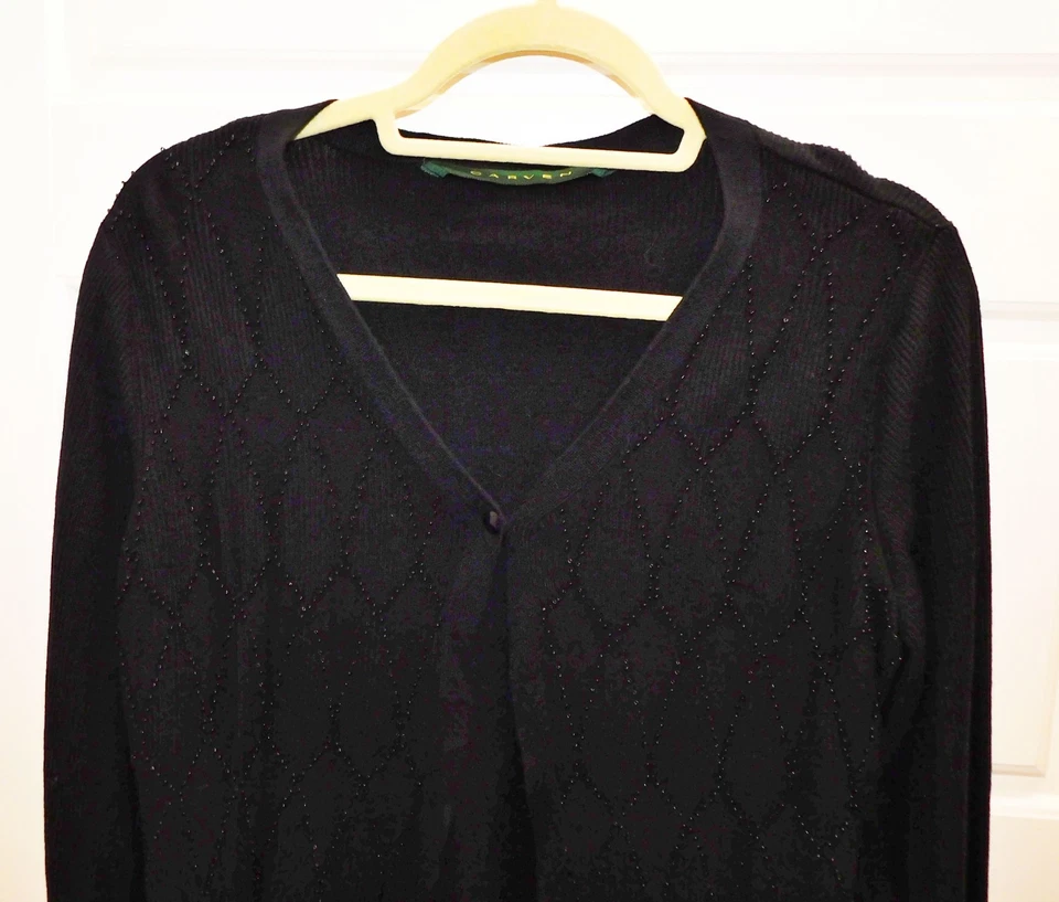 Cárdigan tejido acanalado con cuentas negro CARVEN Paris talla L Foto 2 de 4
