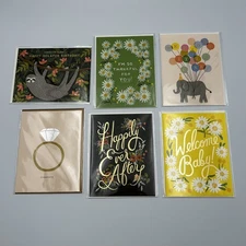 Rifle Paper Co. Greeting Cards & Envelopes NEW Lot of 6 Bday Wedding Baby Thx