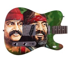 Cheech And Chong Signed Graphics Photo Autographed Guitar ACOA