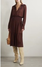 NEW A.L.C. Conrad Dress Women's Size medium Brown Long Sleeve Midi Tiered