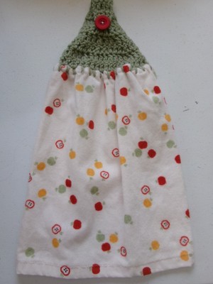 GREEN CROCHET  MULTICOLOR APPLE -PICK YOUR OWN Print Cotton Kitchen Dishtowel