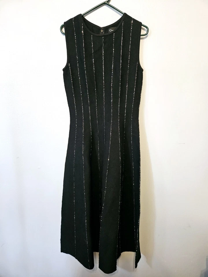 $3190 Vestido midi Oscar de la Renta Jewel cuello lentejuelas rayas negro mediano Foto 3 de 4