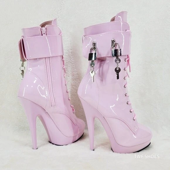 Sultry 1023 Bebé Rosa Patente 6" Tacón 3 Piezas Puño Tacón Alto Botines 6-16 NY Foto 3 de 4