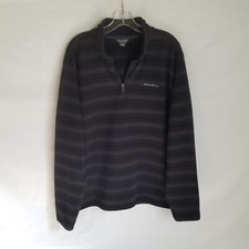 Eddie Bauer Mens Black Grey Striped 1/4 Zip Pullover Sweatshirt Sweater Size XL