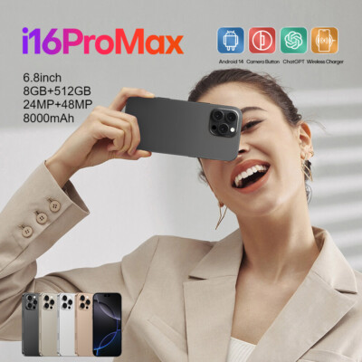i16 Pro Max 6.8'' Android 14 Smartphone Unlocked 8000mAh 24MP+48MP Dual SIM