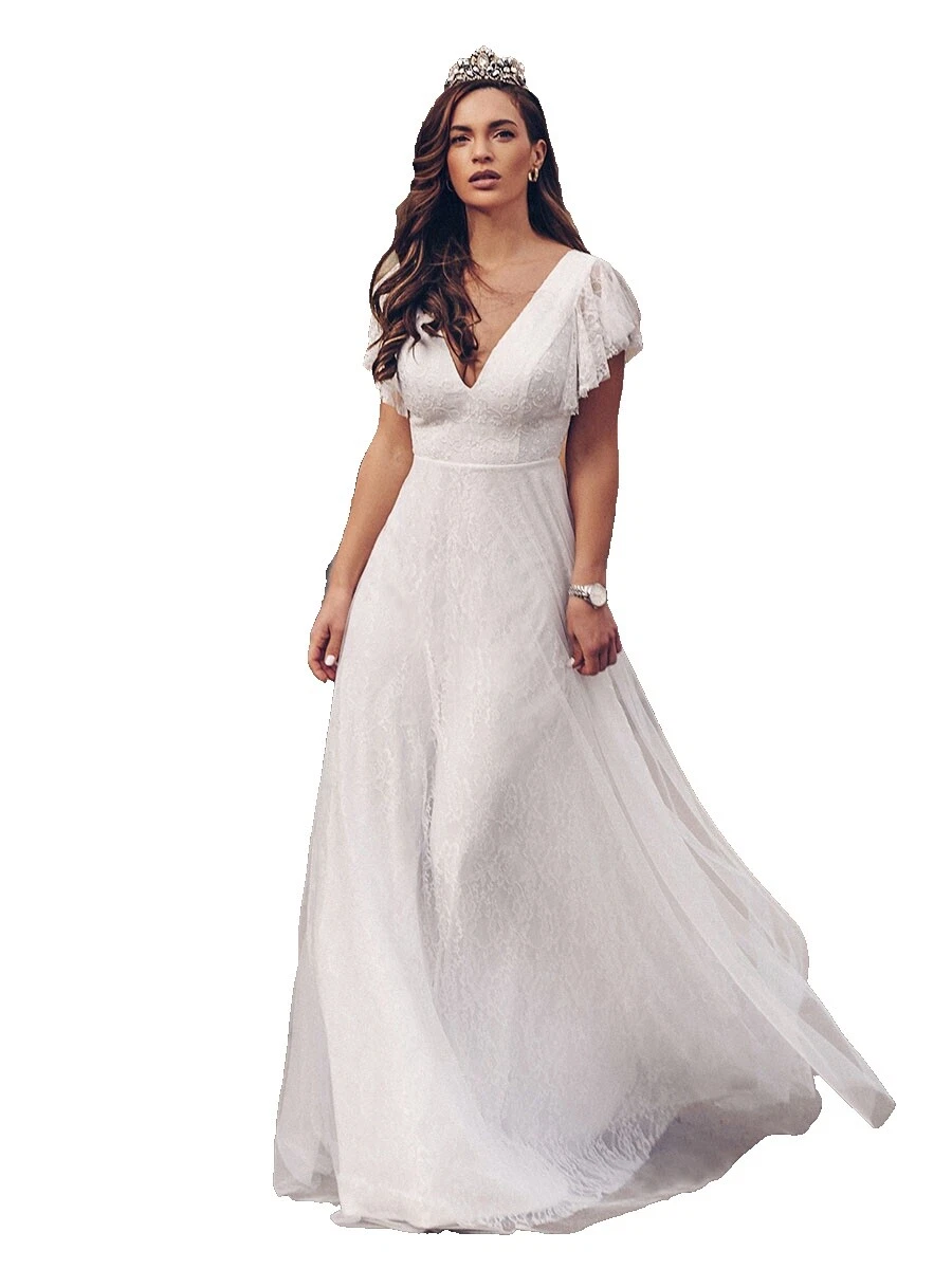 White Polyester Cap Sleeve Wedding Dresses