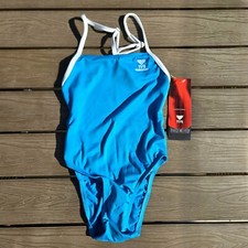 TYR DuraFast Girls Turquoise/white 1 pc Swimsuit Microback Youth Sz 26 New