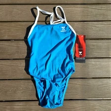 TYR DuraFast  Girls Turquoise/white 1 pc Swimsuit  Microback Youth Sz 26 New
