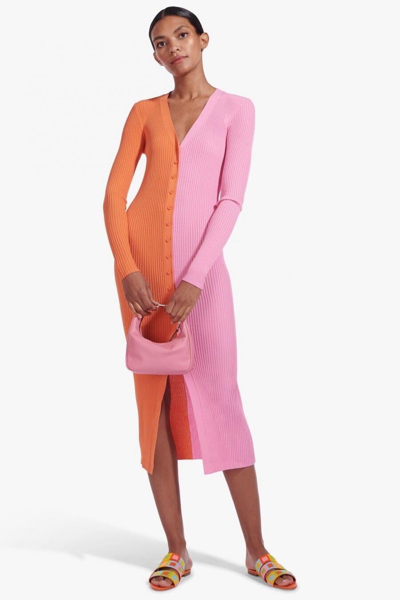 staud orange dress Ruffle Maxi by Staud The delicate Spring Day palette of blush pink Staud Elio mini button down