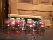 Set of 4 Vintage Libbey Holly and Berries Christmas Storage Jars With Box