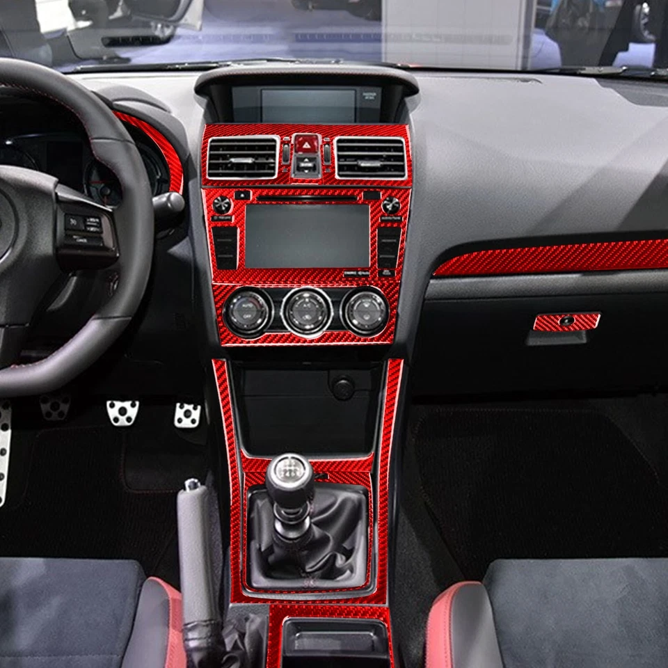 Kits completos de actualización de molduras interiores de fibra de carbono roja de 36 piezas para Subaru WRX STI 15-21 Foto 2 de 4