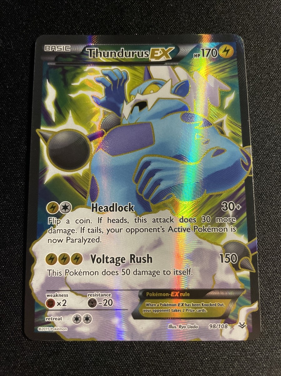 Pokmon TCG Thundurus EX 98/108 Full Art Holographic Ultra Rare Roaring  Skies LP