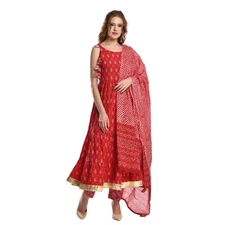 श्रीmati™ Latest Red Cotton Kurti and Palazzo Pant with Dupatta (Free Shipping)