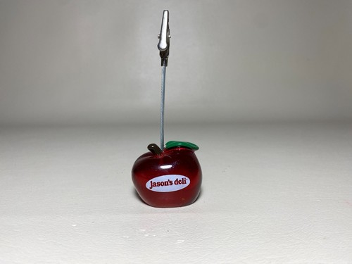 Vintage Red Resin Apple Silver Clip Memo Note Business Jason's Deli Card Holder