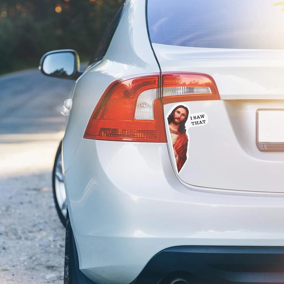 Calcomanía divertida de meme I Saw That Jesus (paquete de 2) para ventana de parachoques de coche camión Foto 4 de 4