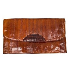 Lee Sands Vintage Brown Eel Skin Clutch Women's Handbag Multiple Compartments