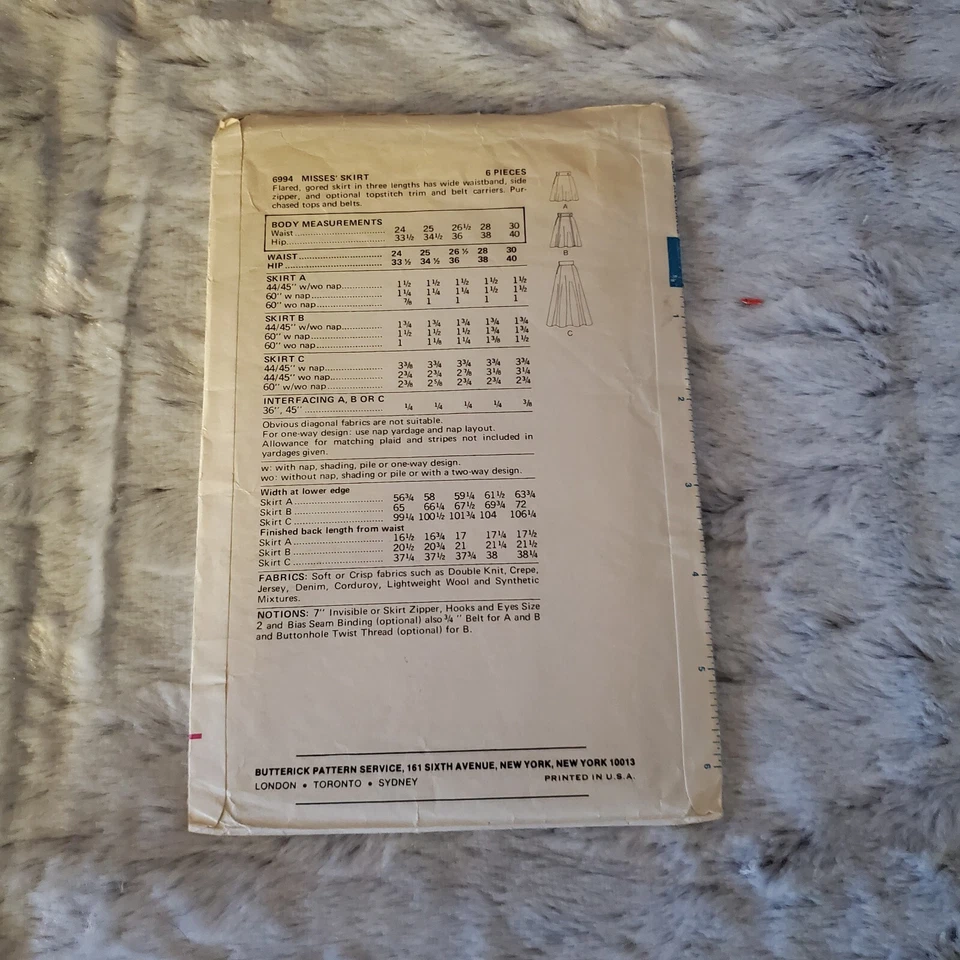 Vintage Butterick Sewing Pattern 6994 Misses' Skirt - Cut - Image 2 of 2