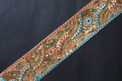 Jasdee Vintage Border Trim 2-1/2''Width HandWork Sequin & Embroidery Style A1253C