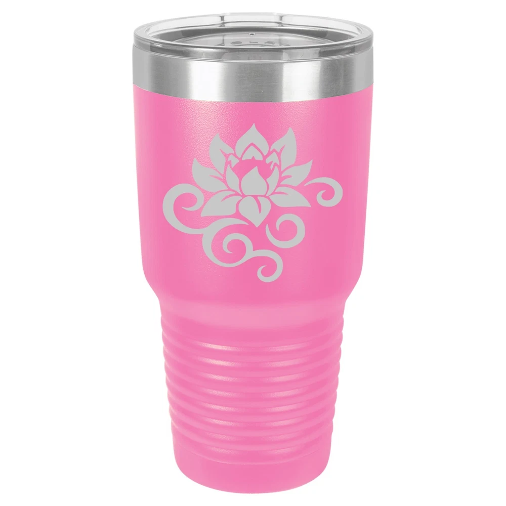 20oz 30oz Vacuum Insulated Stainless Steel Travel Mug with Lotus Flower Scroll Design