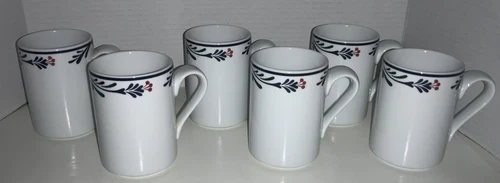 DANSK BISTRO LILLIHAVN PATTERN RED BERRIES 4” MUGS- Set Of 6, 1995-1999 Portugal