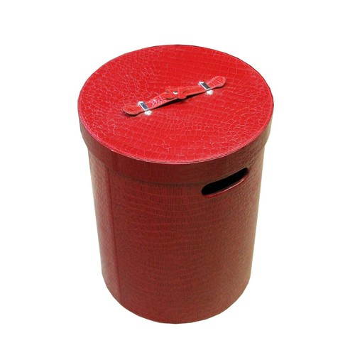 Leather Vinyl Cover Red Round Bucket Container Box Large cs5601A - Picture 4 of 5
