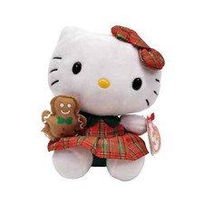 Ty Beanie Hello Kitty Christmas 6" Plush Stuffed Toy Gingerbread Man Plaid Dress