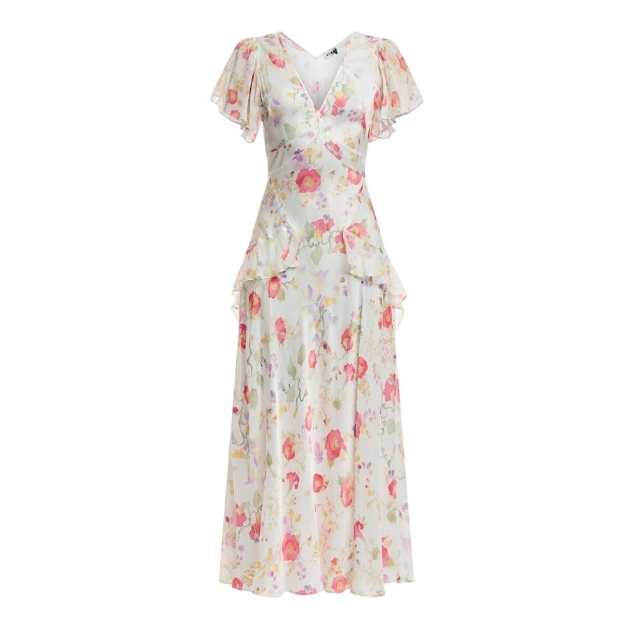 Rixo Satin Floral Evie Midi Dress Size Large | eBay
