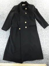 Leslie Fay Wool Long Coat Black Gold Buttons Vintage Military Style Women’s 10