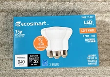 3 Pack/ EcoSmart 75W R20 Dimmable ENERGY STAR LED Light Bulb SOFT White 2700K
