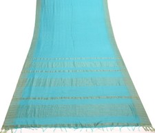 Sushila Vintage Aqua Blue Saree Art Silk Woven Stunning Indian Sari Craft Fabric