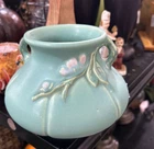 ANTIQUE cWELLER MATTE GREEN VASE JARDENIER   HAND WRITTEN INK F 2