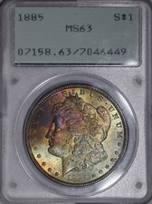 1885 P Morgan Dollar $1 - PCGS MS63 OGH Rattler - Monster Textile Obverse #334