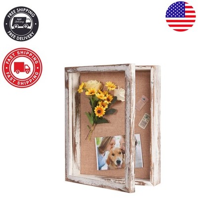 Elegant 11x14 Rustic White Shadow Box with Magnetic Closure for Keepsakes
