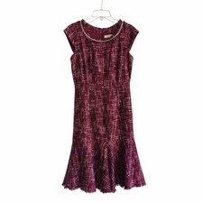 Canvas by Lands' End Red Tweed Drop-waist Dress with Fringe Hem Rasberry Sz 4