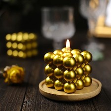 2 GOLD Bubble Cube Unscented Paraffin Wax CANDLES Wedding Centerpieces Events